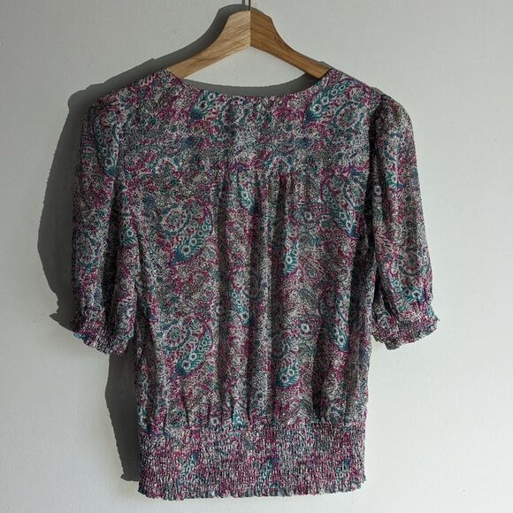 Maison d' Amelie Smocked Paisley Print Chiffon Blouse Top Women's Size Small - Picture 2 of 8